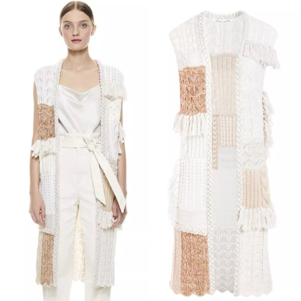 Alice + Olivia Perry Patchwork Wool Maxi Sweater Vest Size Large